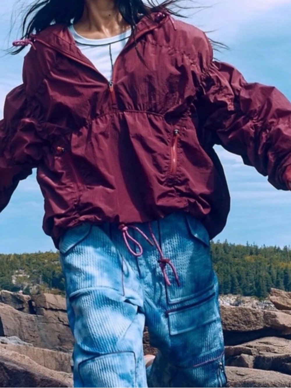 Free people movement happy camper pullover jacket burgundy medium $148 *read*